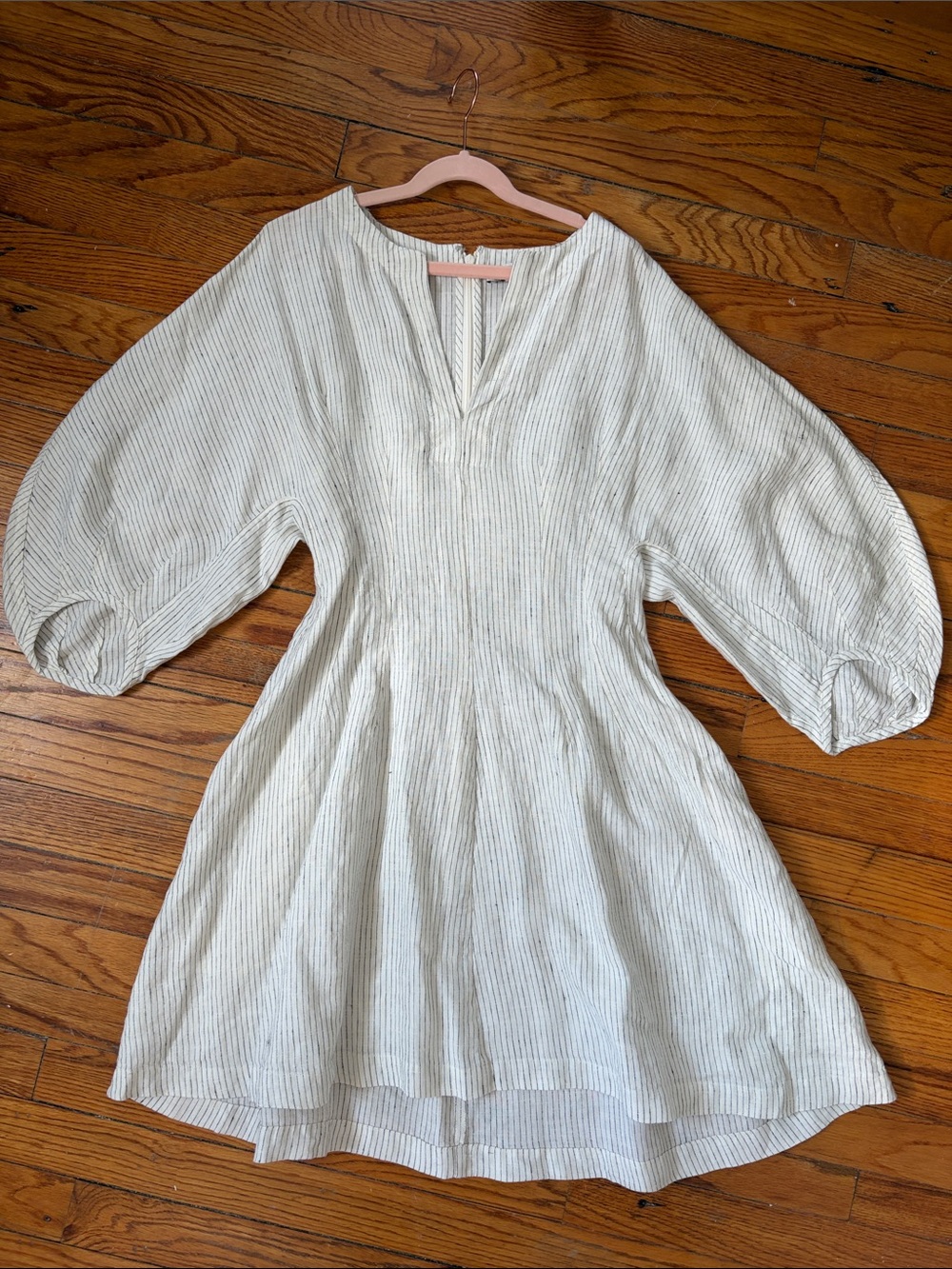 Madewell Light Cream Striped Puff-Sleeve Mini Dress - 0